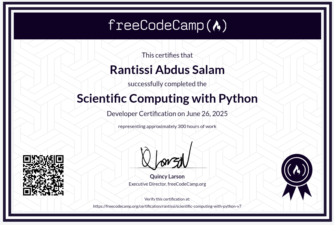 Sertifikat Scientific Computing With Python